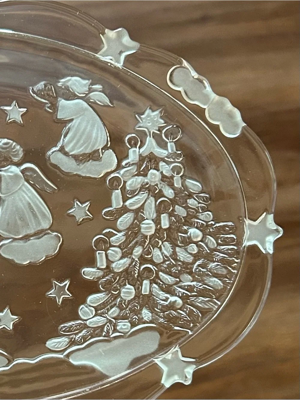 Vintage Mikasa Holiday Lights Crystal Sweet Dish Angel Christmas Tree 9.25” x 7”